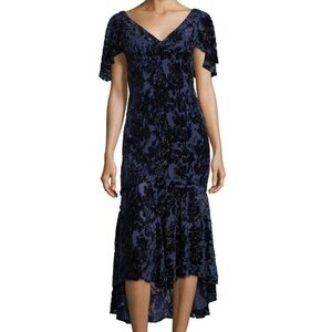 Theia blue velvet burnout midi dress size 12